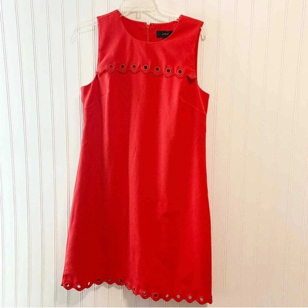 J. Crew Size 8 Red Sleeveless Scalloped Dress with Grommets - Picture 3 of 7